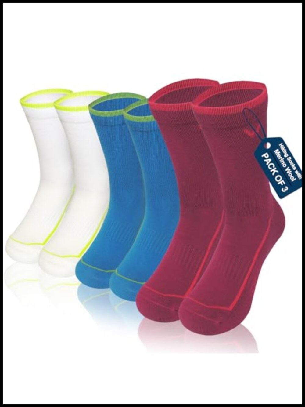 Merino Wool Hiking Crew Socks 3-Pair Cushioned Arch Support